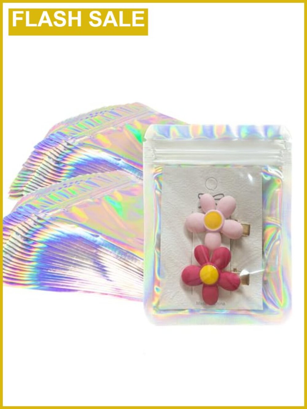 Holographic Mylar Bags Bulk 100 pcs - Resealable Food Storage Packaging